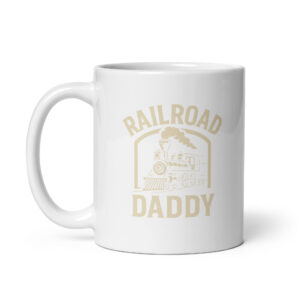 White mug with 'Railroad Daddy' design