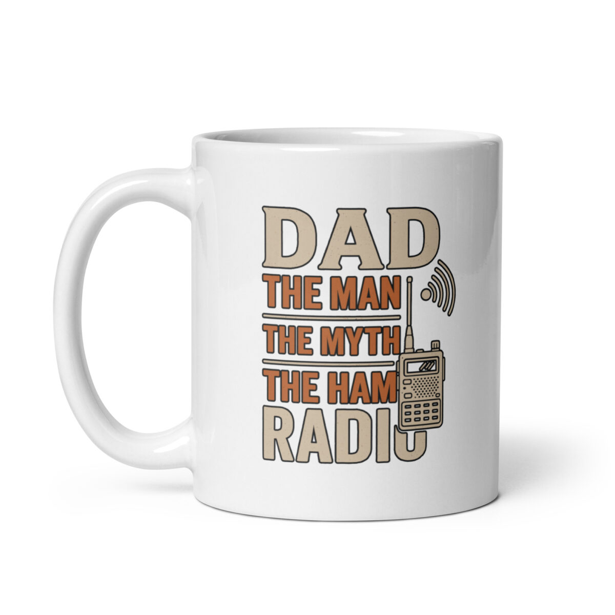 White mug with ham radio dad design.