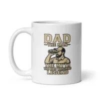 White mug with dad birdwatching design.
