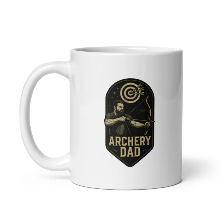 Archery Dad mug with target and archer design.