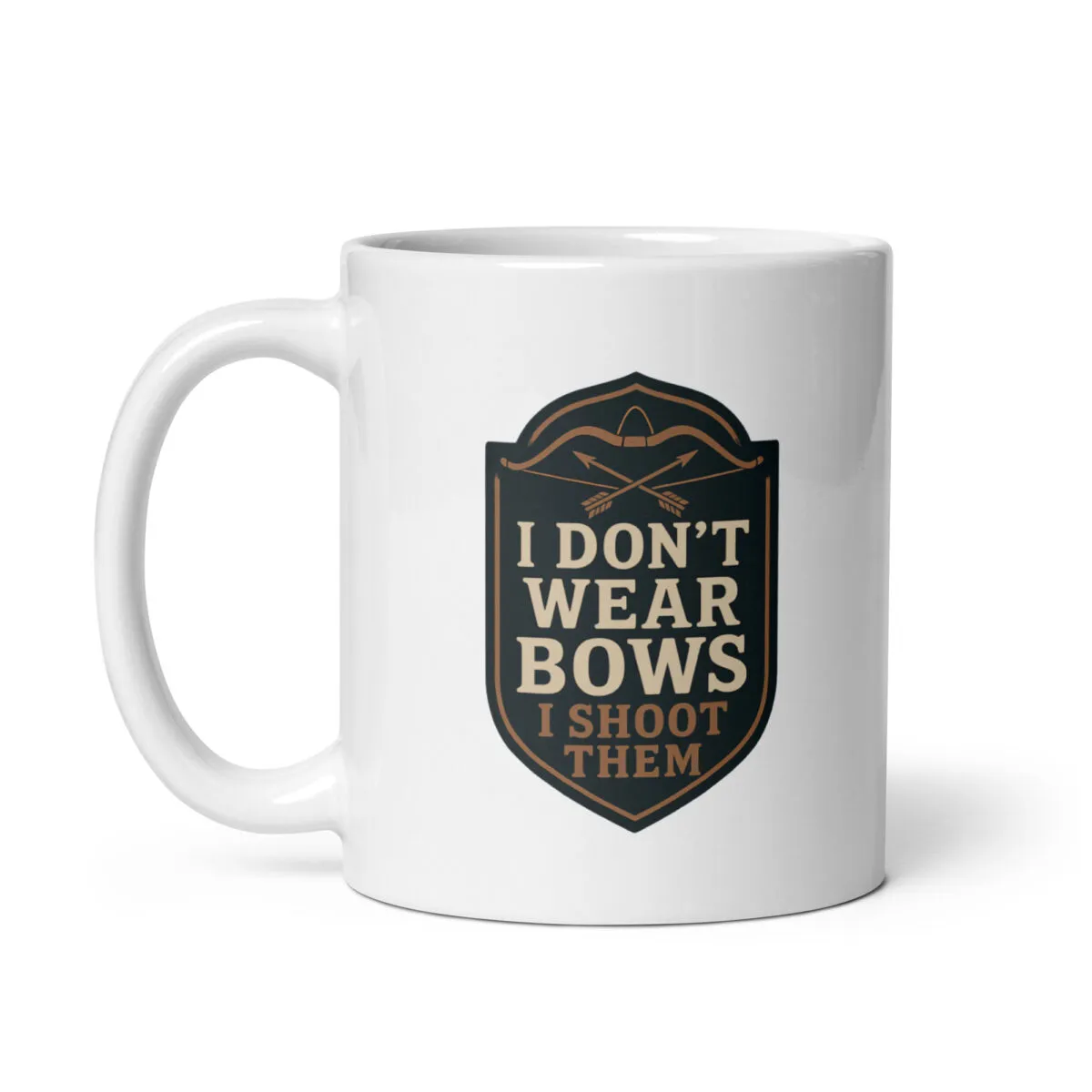 White mug with bow and arrow quote design