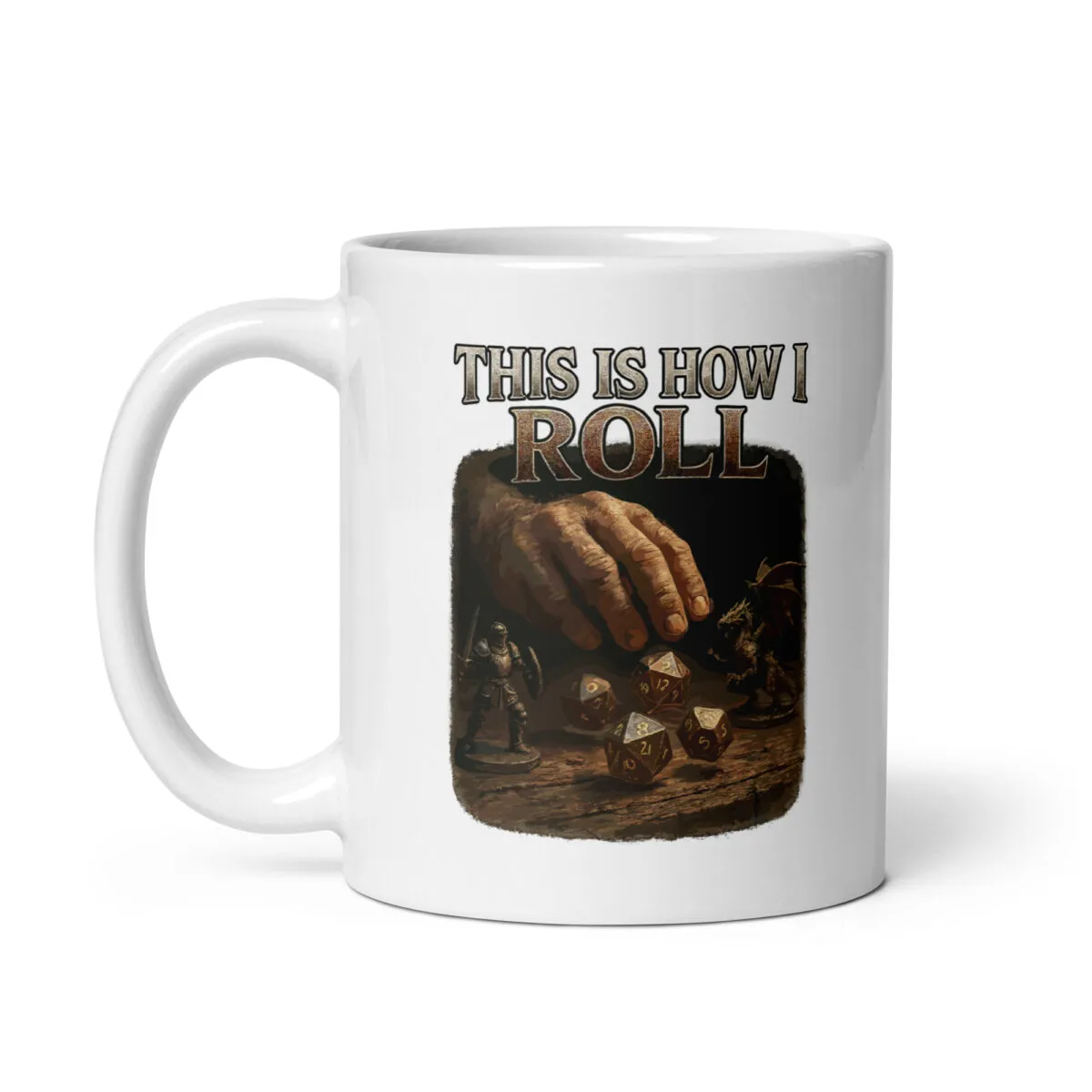 Mug with dice gaming design and text