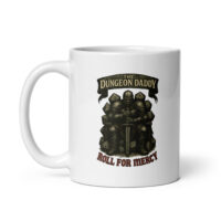 Dungeon Daddy mug with knight graphic.
