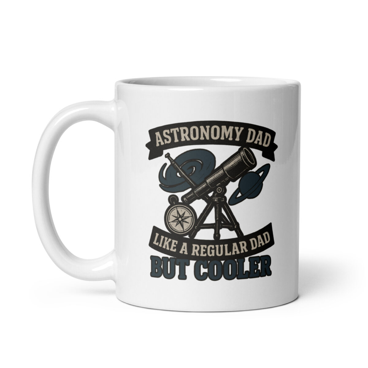Astronomy dad coffee mug with telescope design.