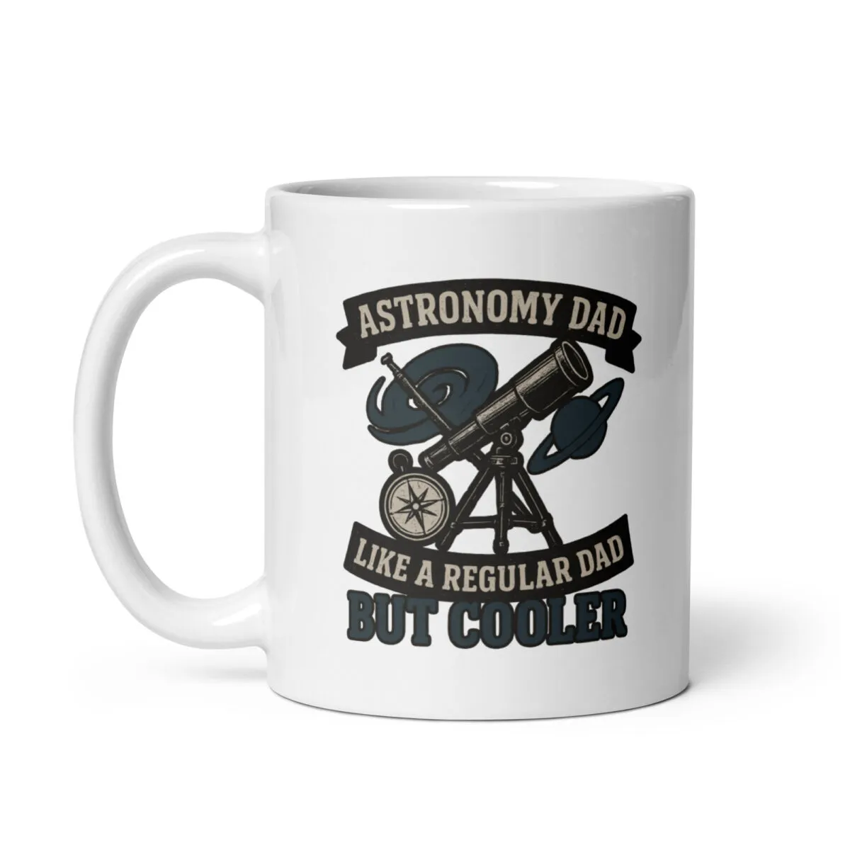 Astronomy dad coffee mug with telescope design.