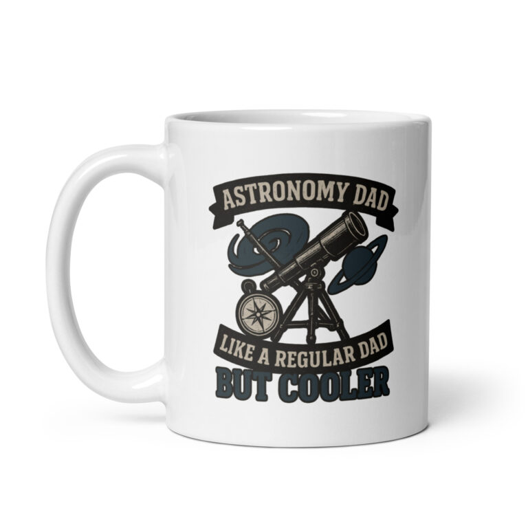 Astronomy dad coffee mug with telescope design.
