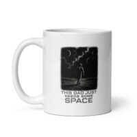 Astronaut-themed mug with space and dad joke.