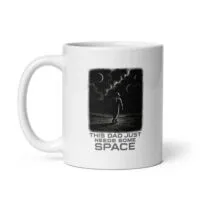 Astronaut-themed mug with space and dad joke.