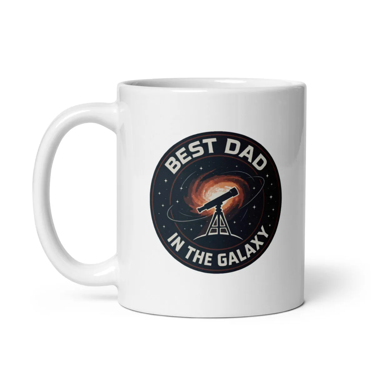 White mug with 'Best Dad in the Galaxy' design.