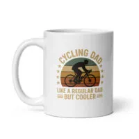 Cycling dad mug with retro design and text.