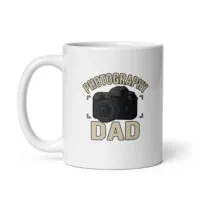 Photography Dad mug with camera graphic.
