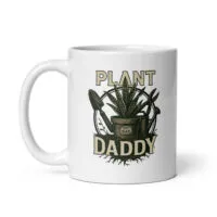 White mug with 'Plant Daddy' design.