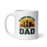 Chess-themed dad mug with sunset design.