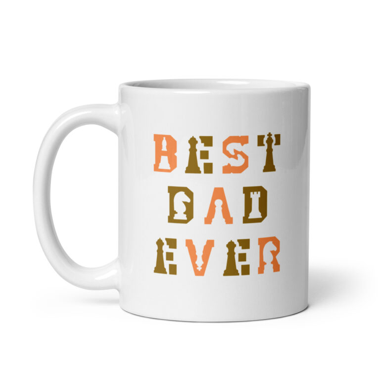 White mug with 'Best Dad Ever' design.