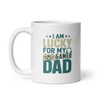 White mug with gamer dad design