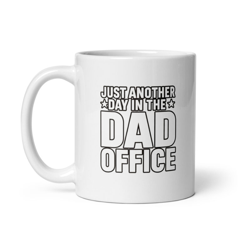 White mug with 'Dad Office' text