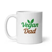 White mug featuring 'Vegan Dad' design.