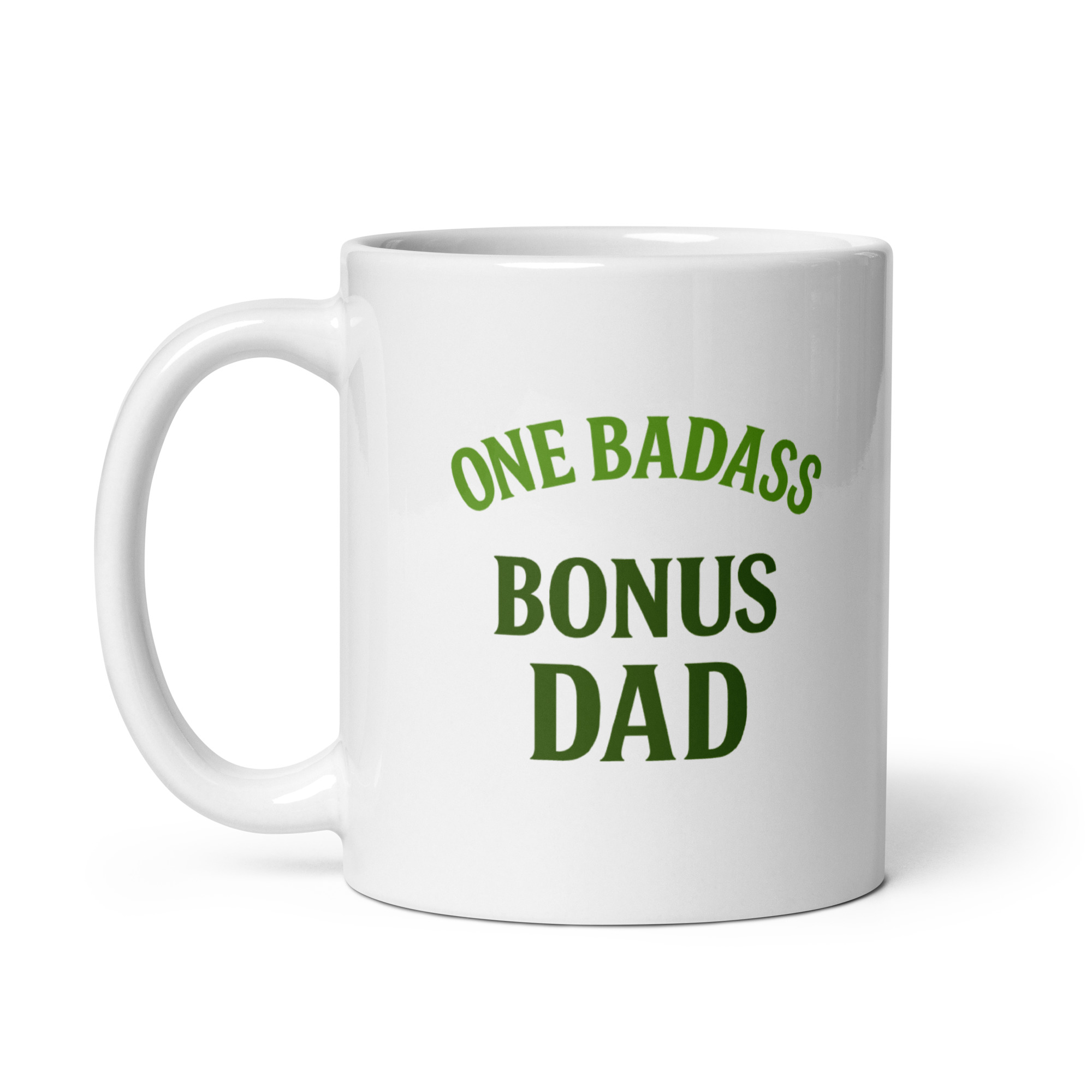 white-glossy-mug-white-11-oz-handle-on-left-68f7508fd282d.jpg Mug with 'One Badass Bonus Dad' design.