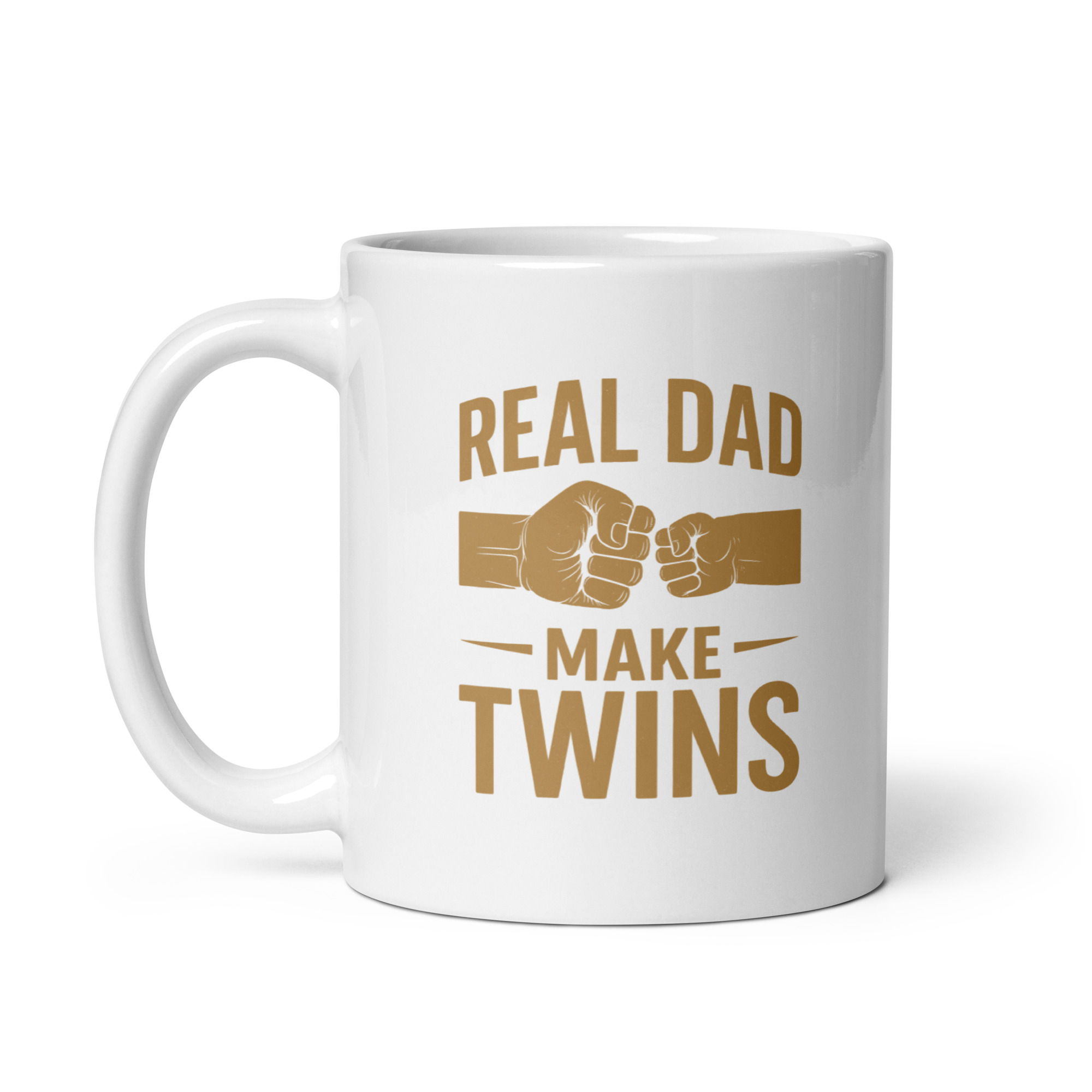 white-glossy-mug-white-11-oz-handle-on-left-68f84c7948067.jpg White mug with 'Real Dad Make Twins' slogan.