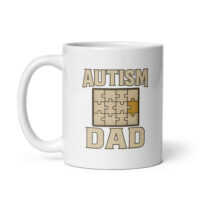 Autism Dad mug with puzzle piece design.