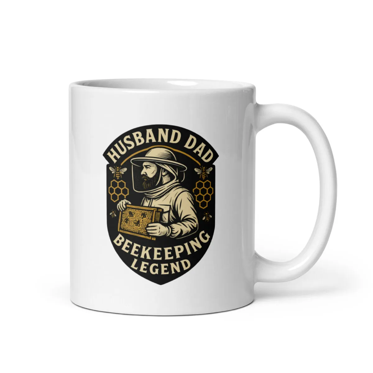 Mug with beekeeping legend design for husband, dad.