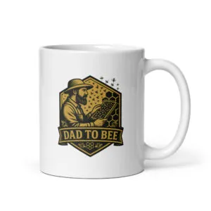 Bee-themed mug with "Dad to Bee" design.