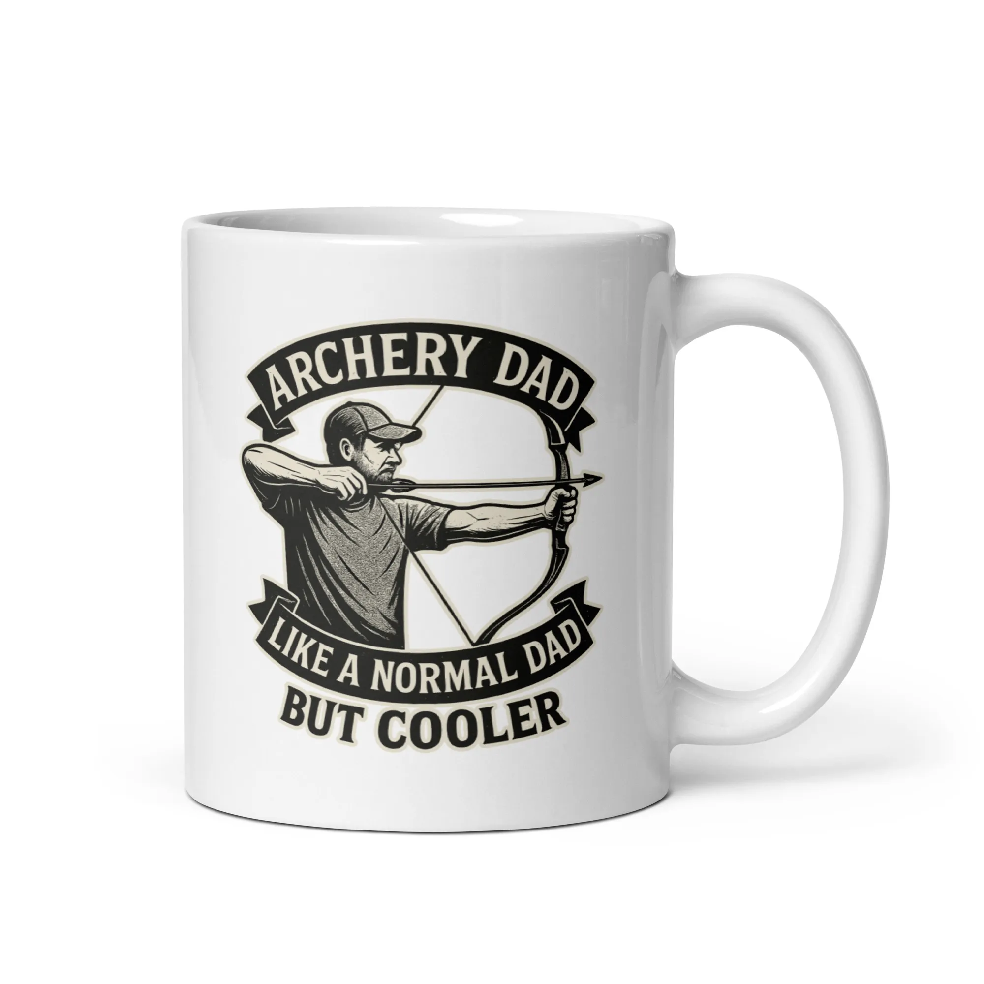 white-glossy-mug-white-11-oz-handle-on-right-68e5f84ad8d4f.jpg Archery Dad Ceramic Mug – Like a Normal Dad, But Cooler - Image 1