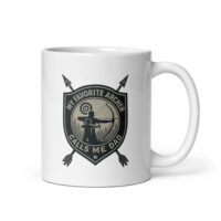 Mug with archery design and dad message.