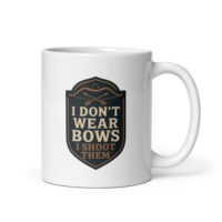 Mug with humorous archery slogan and bow graphic