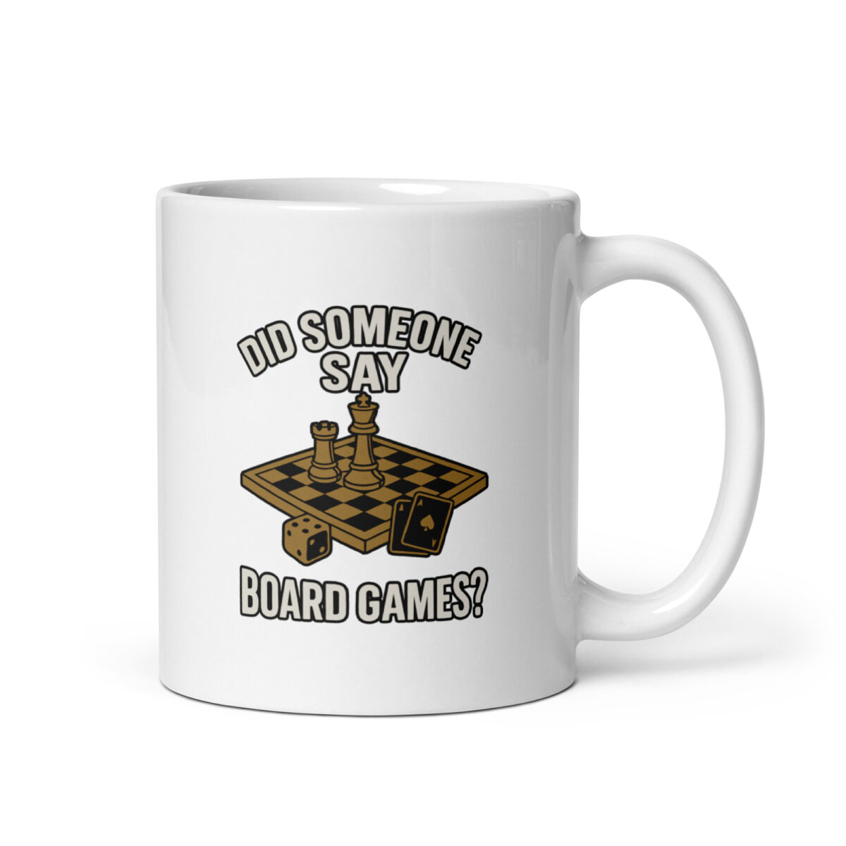 Mug with board games design and text.