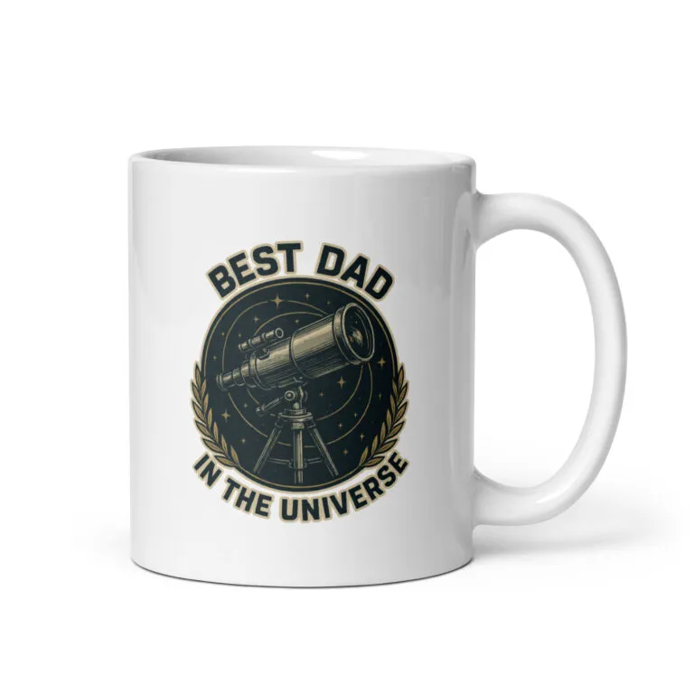 Mug saying 'Best Dad in the Universe' with telescope
