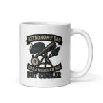Astronomy dad mug with telescope and planets design.