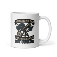Astronomy dad mug with telescope and planets design.