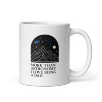 Astronomy-themed mug with dad love quote.