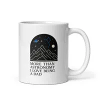 Astronomy-themed mug with dad love quote.
