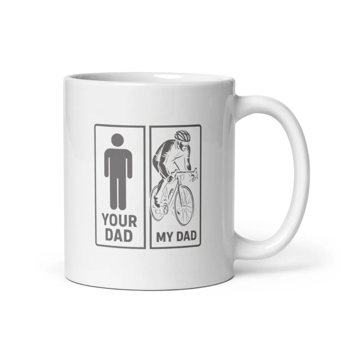 Mug with humorous dad comparison graphic.