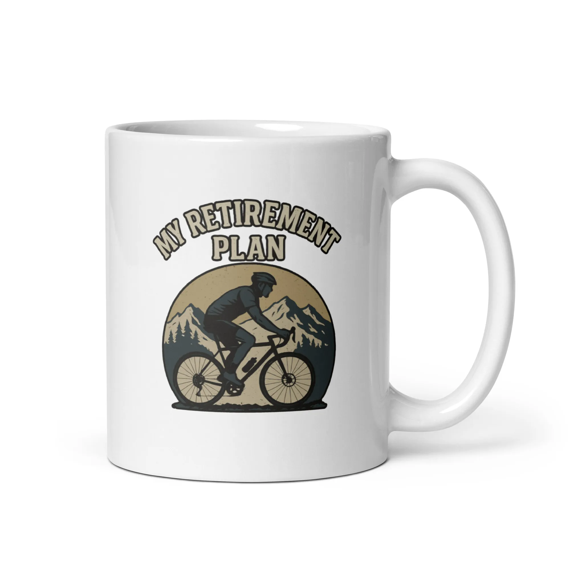 white-glossy-mug-white-11-oz-handle-on-right-68e8af89edf08.jpg Mug with cyclist design, 'My Retirement Plan' text