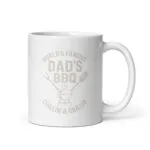 White mug with Dad's BBQ text design.