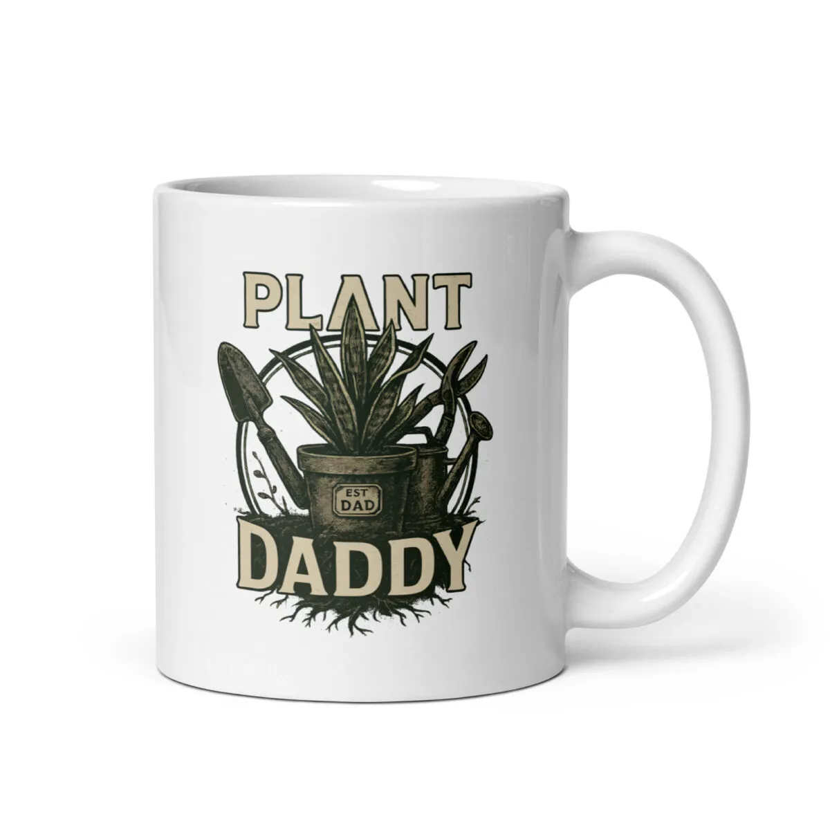 White mug with 'Plant Daddy' design.