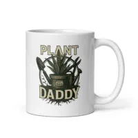 White mug with 'Plant Daddy' design.