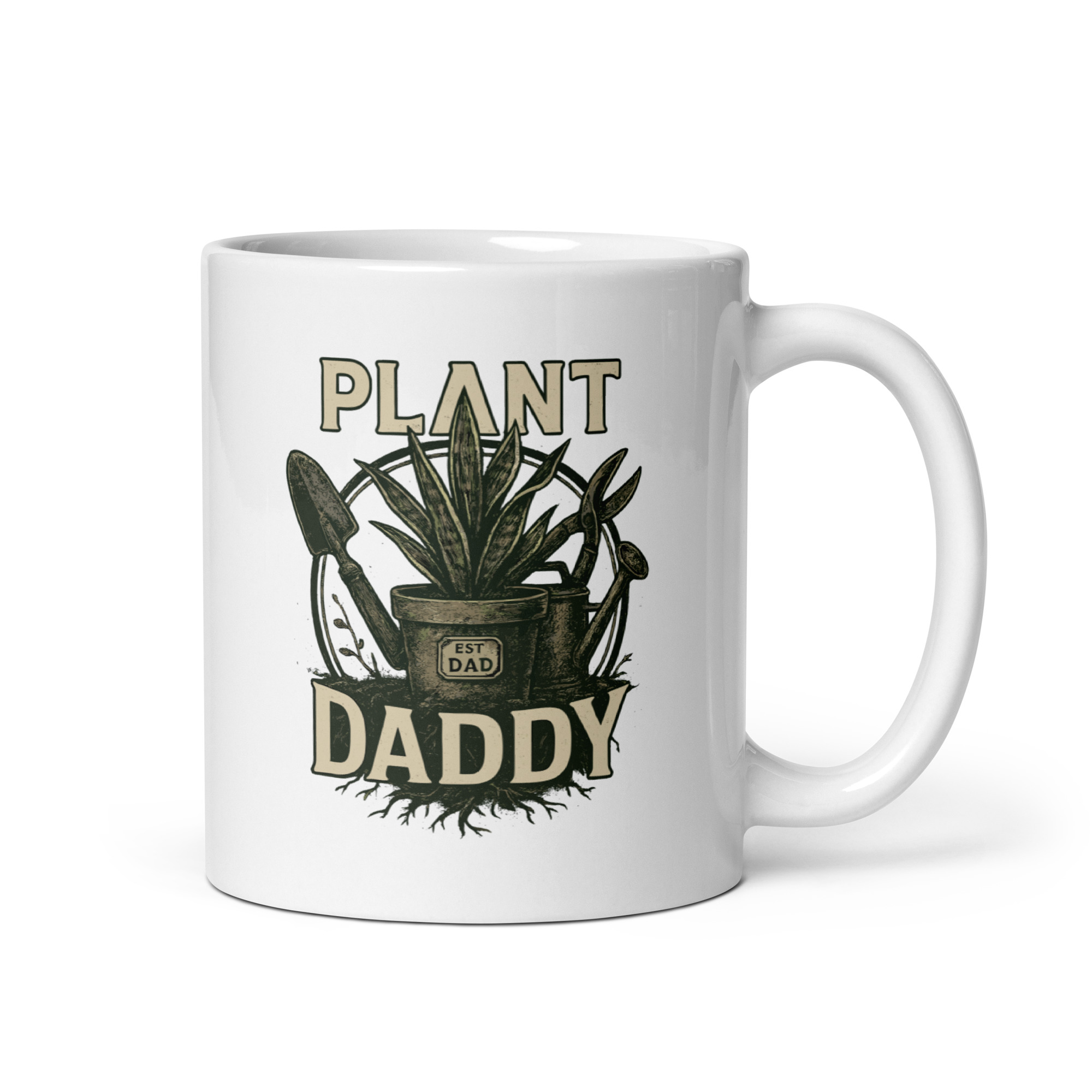 white-glossy-mug-white-11-oz-handle-on-right-68f1f937909f3.jpg White mug with 'Plant Daddy' design.