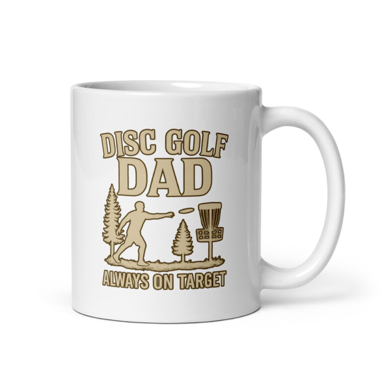 Disc Golf Dad mug with player graphic.