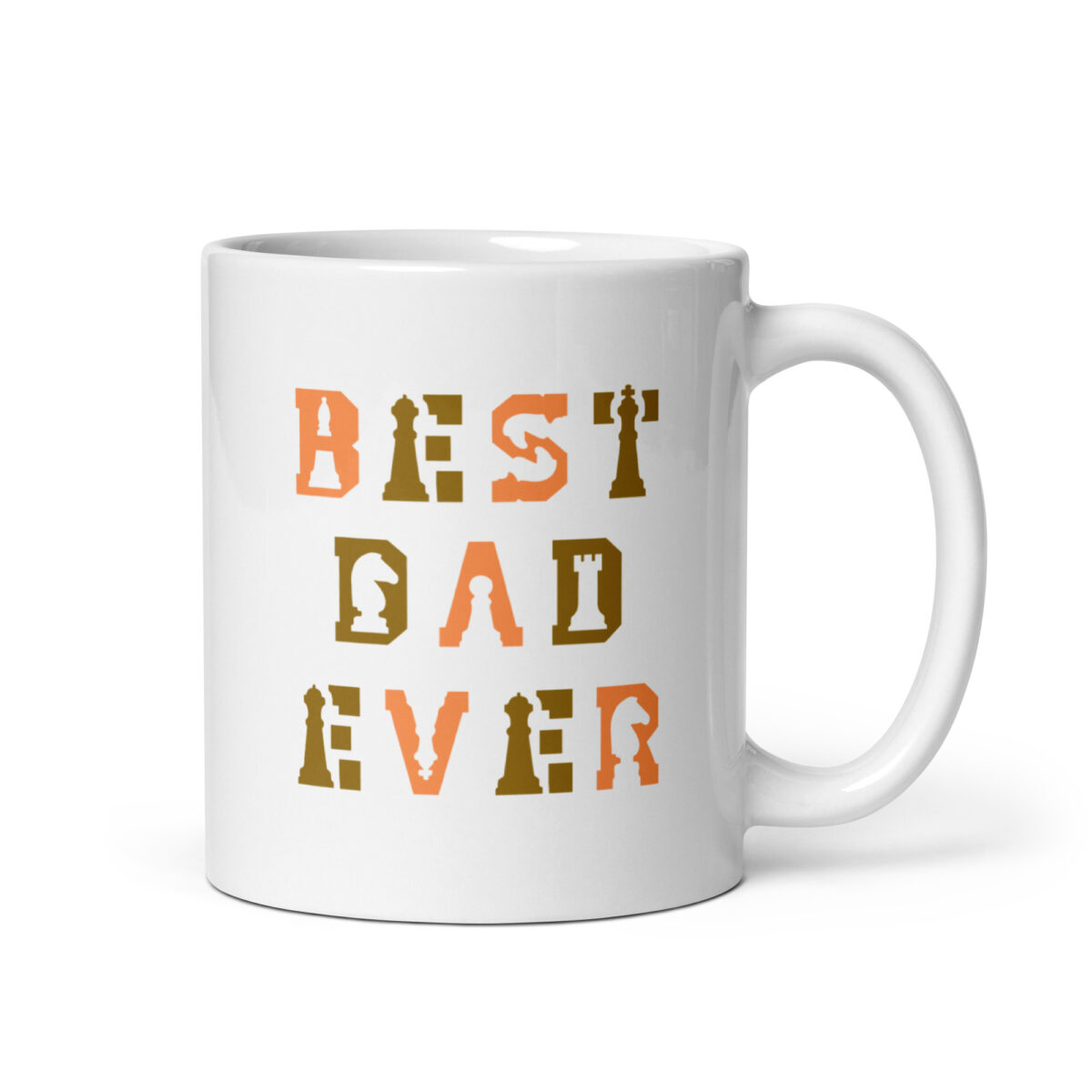 White mug with 'Best Dad Ever' message.