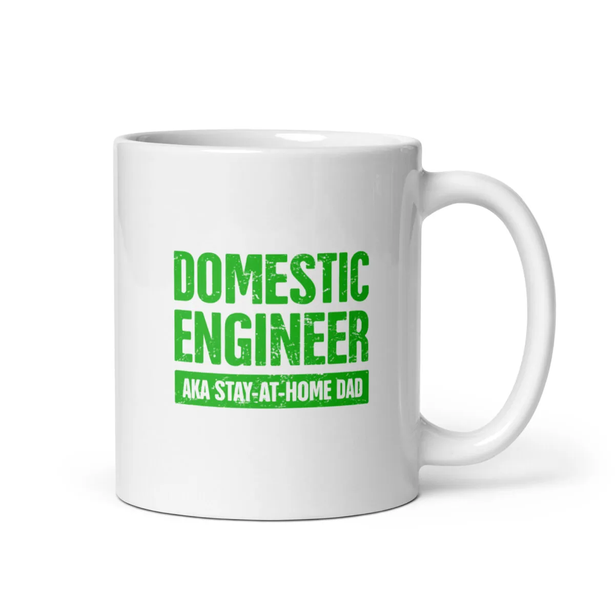 White mug with 'Domestic Engineer' text