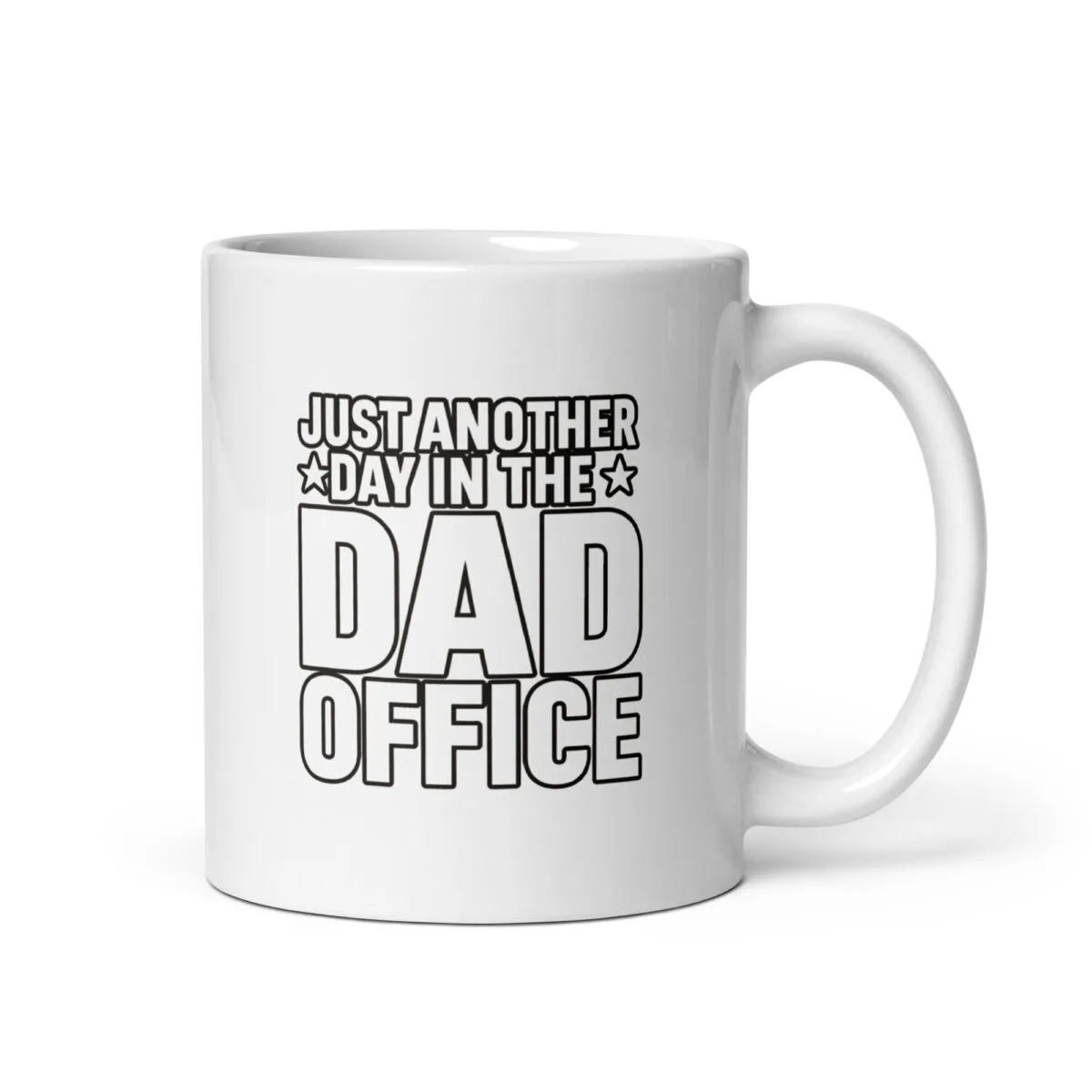White mug with 'Dad Office' text design.