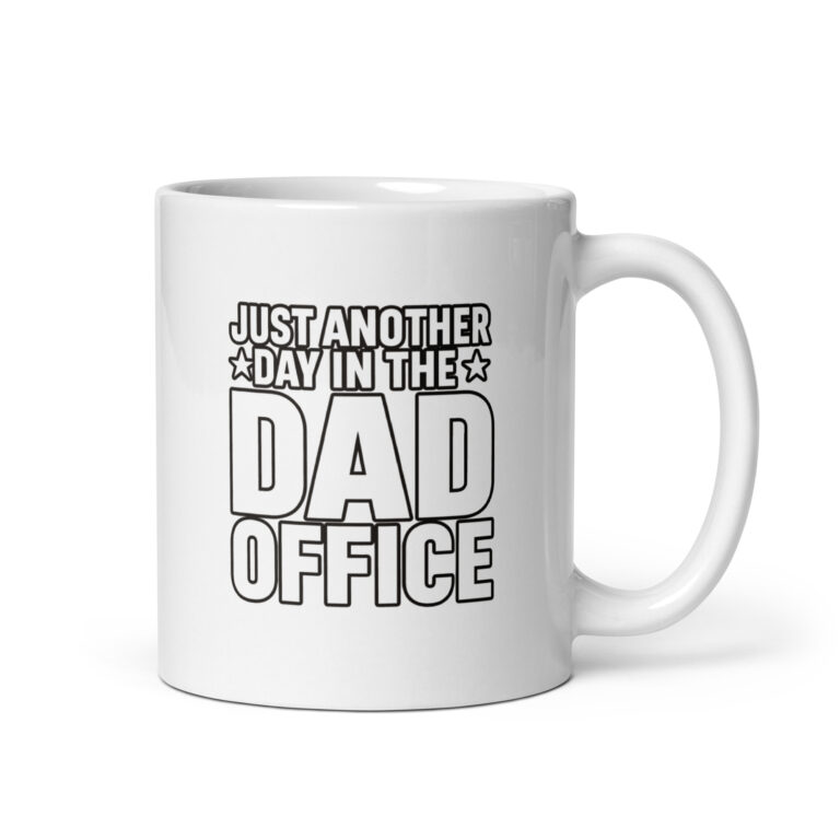 White mug with 'Dad Office' text design.