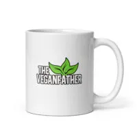 White mug with 'The Veganfather' logo