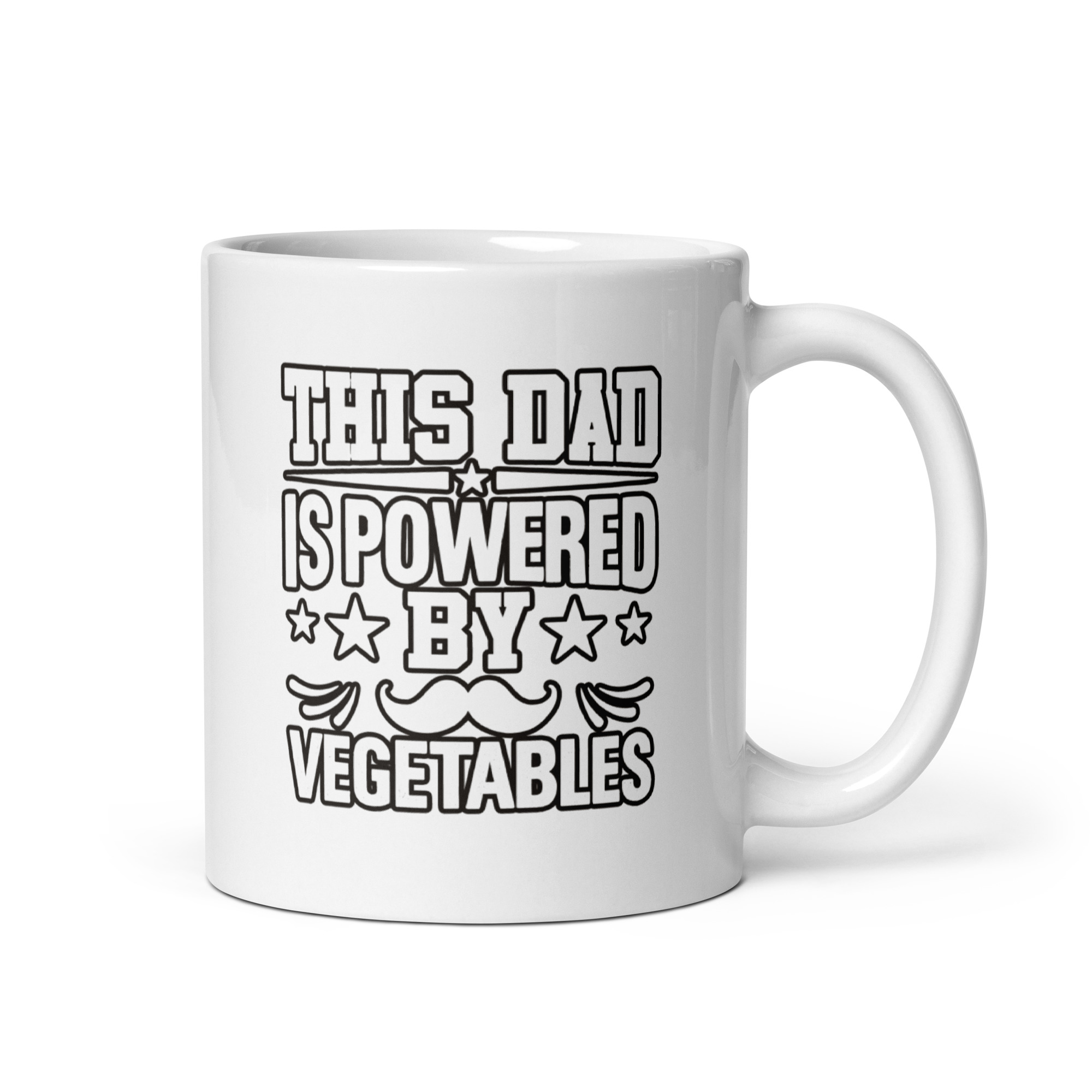 white-glossy-mug-white-11-oz-handle-on-right-68f7258e6f65e.jpg Mug with 'This Dad Is Powered By Vegetables' text