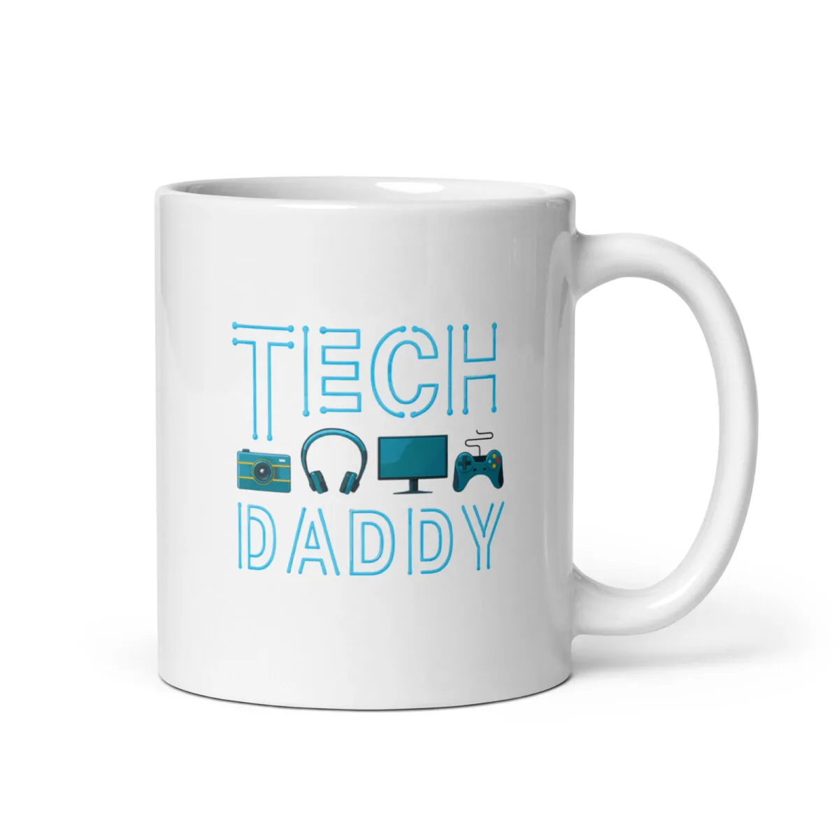 White mug with Tech Daddy design