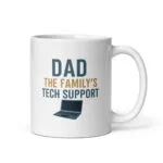 Mug with dad tech support design and laptop icon.